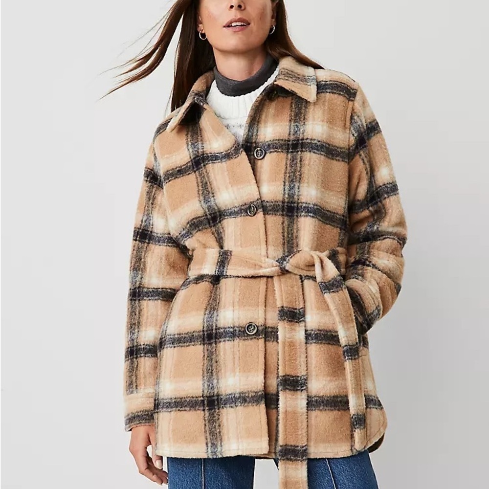 Ann Taylor • NWT Petite Weekend Collection Plaid Belted Shacket